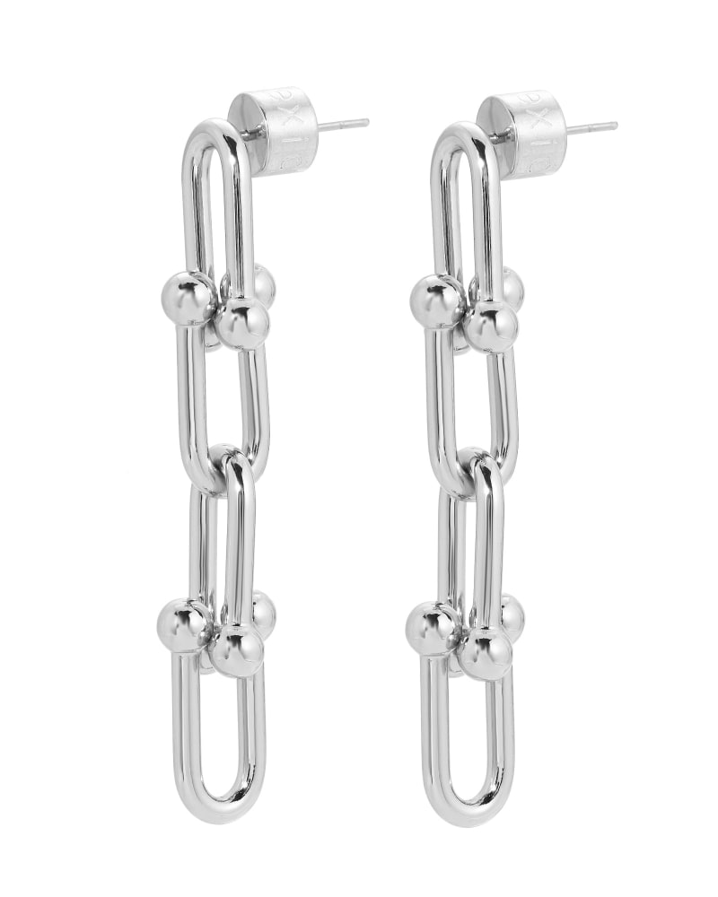 Front of a size one-size-fits-all Margaux 4 Link Drop Earrings Silver in Silver by Eklexic. | dia_product_style_image_id:282744